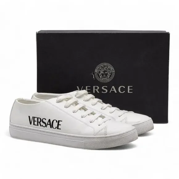Versace | Shoes | Versace Logo Leather Mens Lowtop Sneakers  display picture 2